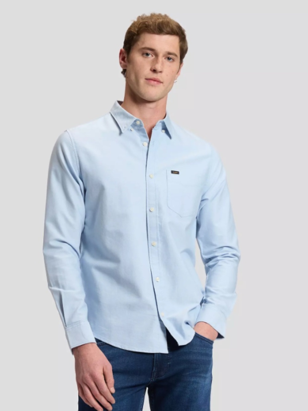 Lee Regular Fit Stretch Light Blue Long-Sleeve Button Down Shirt
